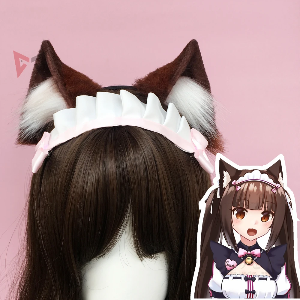 

New NEKOPARA Chocola Vanilla Cosplay Dark Brown White Cat Neko Fox Ears Hair Hoop Headband Lolita Hand Work Costume Accessories