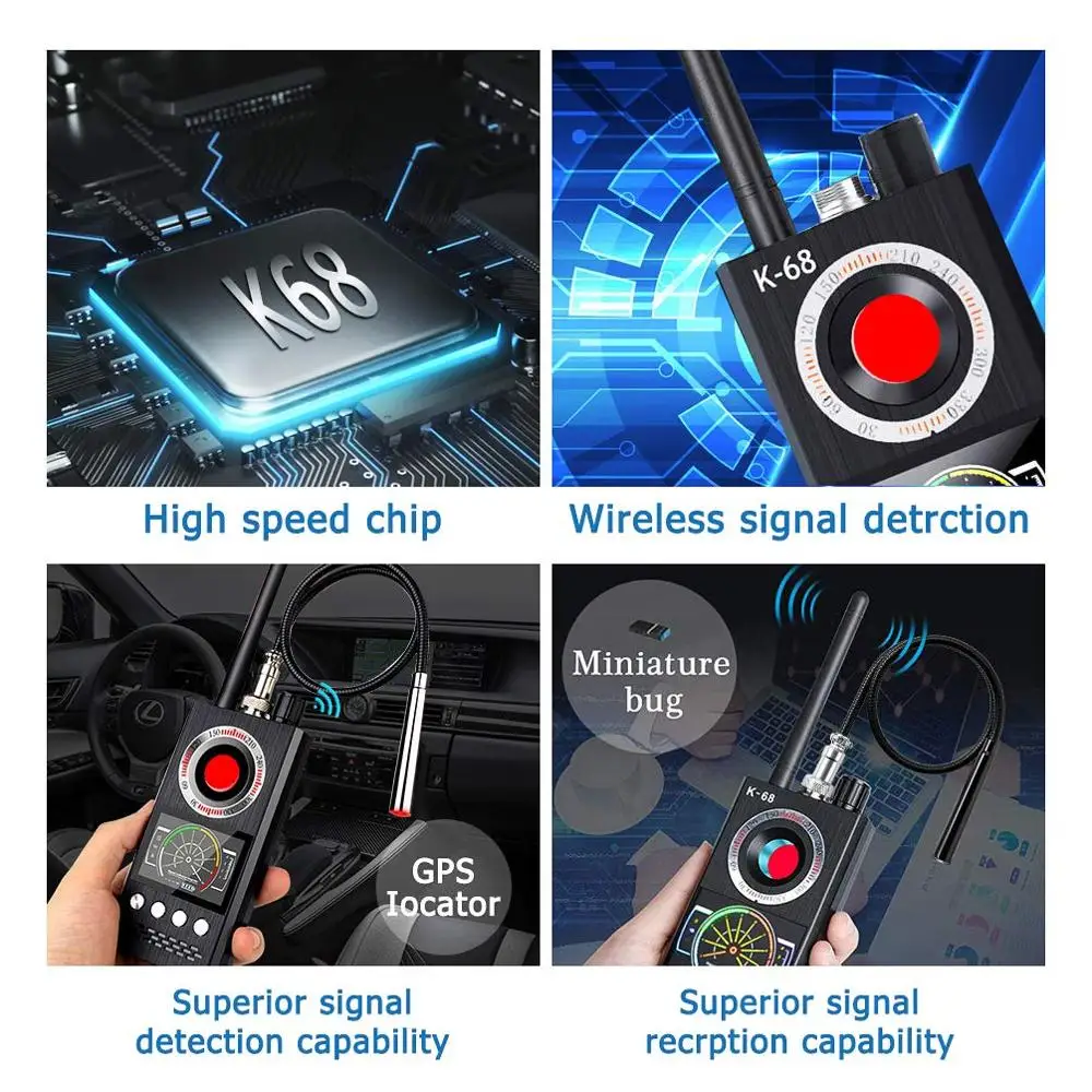 Anti Spy Wireless RF Signal Detector Bug GSM GPS Tracker Hidden Camera Eavesdropping Device Military Professional Version K68