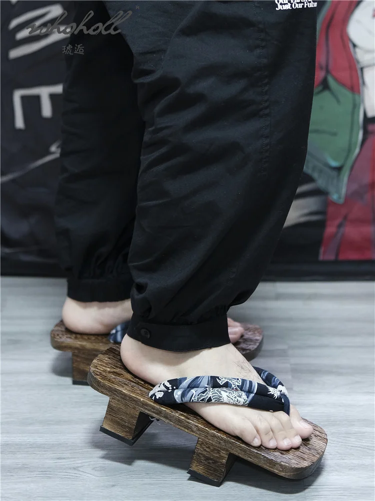 Tamancos japoneses Samurai Wood Geta para homens e mulheres, sapatos de Cosplay Anime, chinelos de verão, sandálias unissex