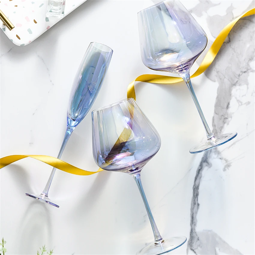 2pcs Europe Crystal Glass Cup Creative Colorful Wine Glasses Wedding Goblet Brandy Cup Champagne Cup Home Decoration Accessories