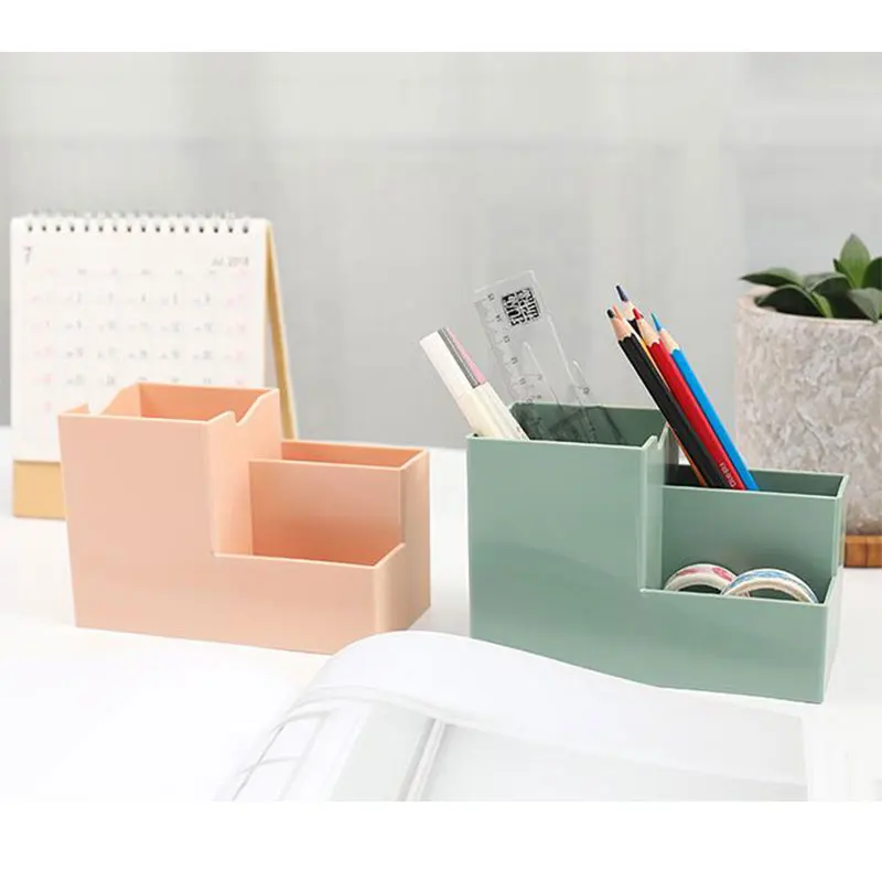 1pcs/lot Plastic 4-Grid  Multi-color Pen Pencils Brush Holder Organizer Make-up Storage Box Office Stationery Supplies