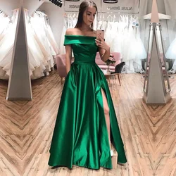 Green Evening Dresse Formal Vestido Noiva Sereia Prom Party Robe De Soiree Gown Luxury Frock Sexy Side Slit Pockets