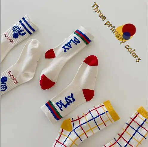 1-8Year 4 Pairs 2021 autumn and winter plaid boys basketball socks letters children's sports socks