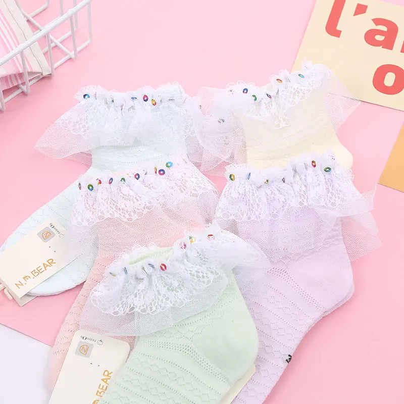 10 Paare/los Baby Mädchen Socken Kinder Socken Schnürsenkel Socke Mesh Kleinkind Socken Rüschen Socken Pailletten Weiß Socken Mädchen Popsocket Nette