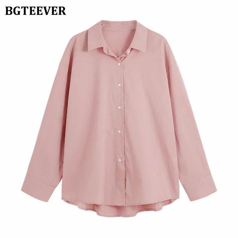 BGTEEVER Casual Single-breasted Loose Solid  Women Blouses Tops 2021 Autumn Winter Lapel Full Sleeve Ladies Shirts Elegant Blusa