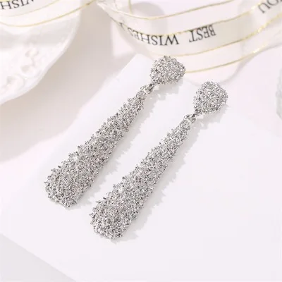 New fashion Exaggerated metal frosted long earrings drop-shaped relief long earrings