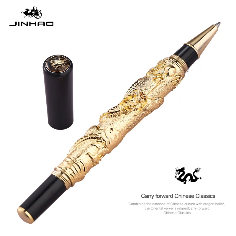 

JINHAO 41 Metal Vintage Rollerball Pen with Ink Refill, Oriental Dragon Series Heavy Pen Golden Noble Collection Gift Pen