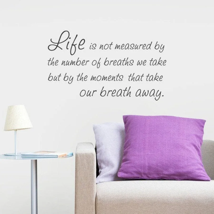 Life Breaths Quotes Wall Decals Home Decor Living Room Bedroom Vinyl Wall Stickers Removable Single Color Word Mural S066