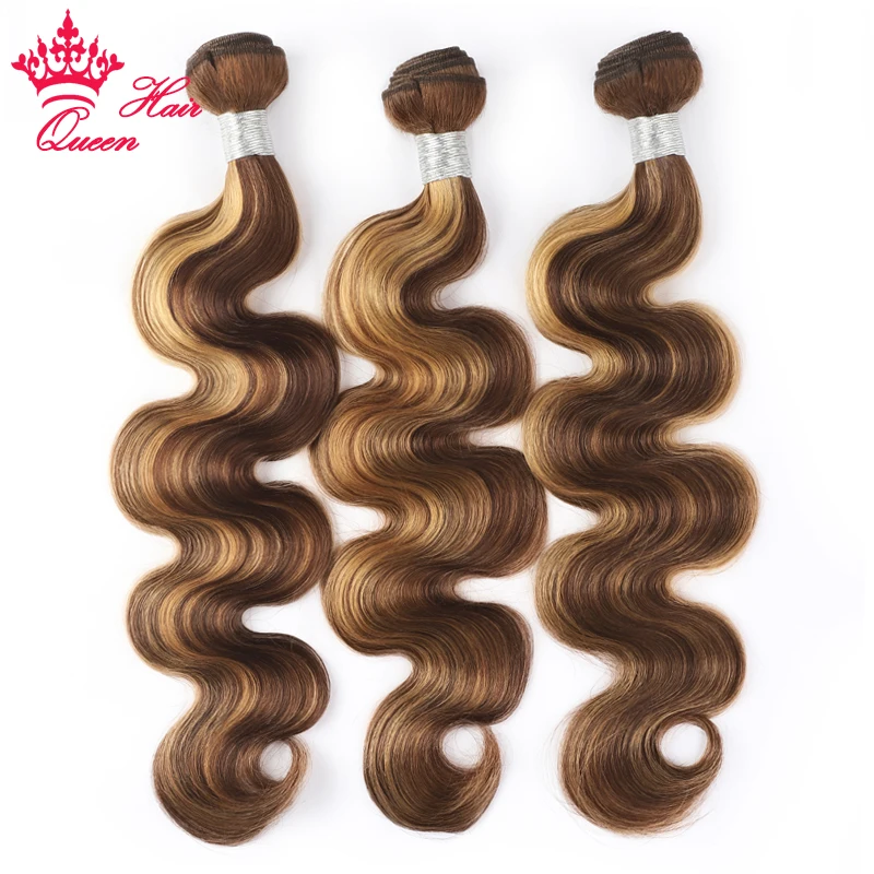 Queen Hair P4/27 Highlight Brown Straight Bundles 100% Human Hair High Quality Bundles Extensions Brazilian Straight Hair