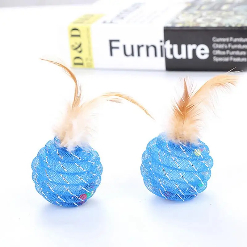 2PCS Cat Ball Toy Glitter Tube Interactive Feather Cat Toy Cat Chew Toy Cat Feather Ball