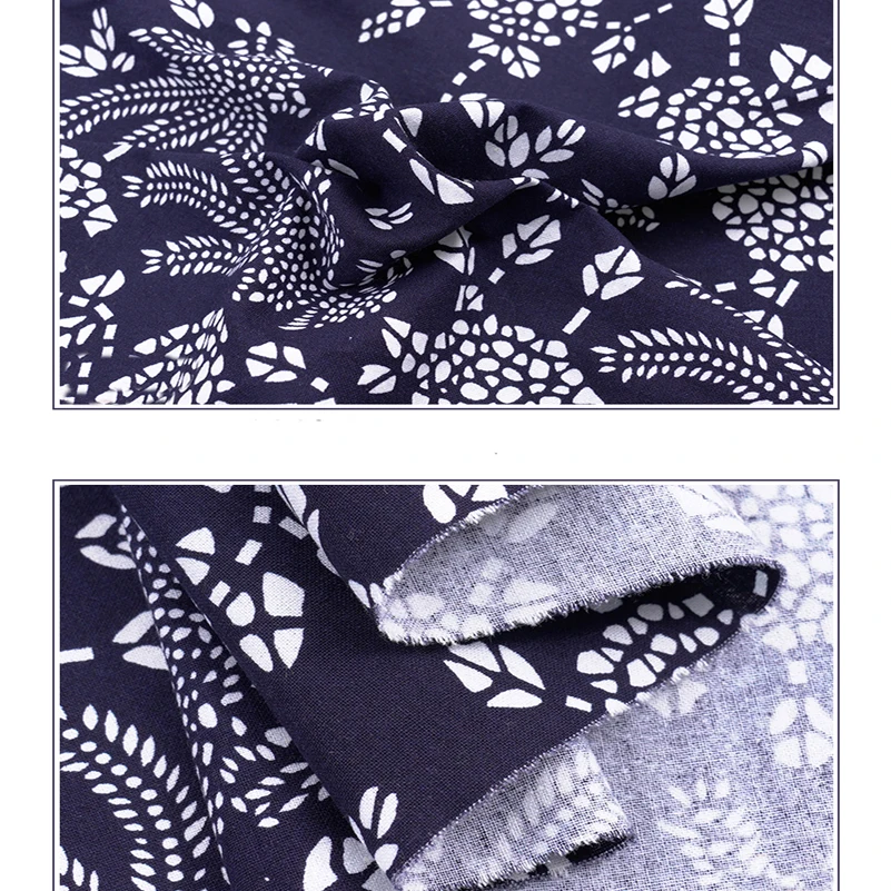 Ethnic Fabric Batik Printed Blue Floral Cloth Vintage For DIY Handmade Sewing Home Decoration Accessories for Furniture Per Half