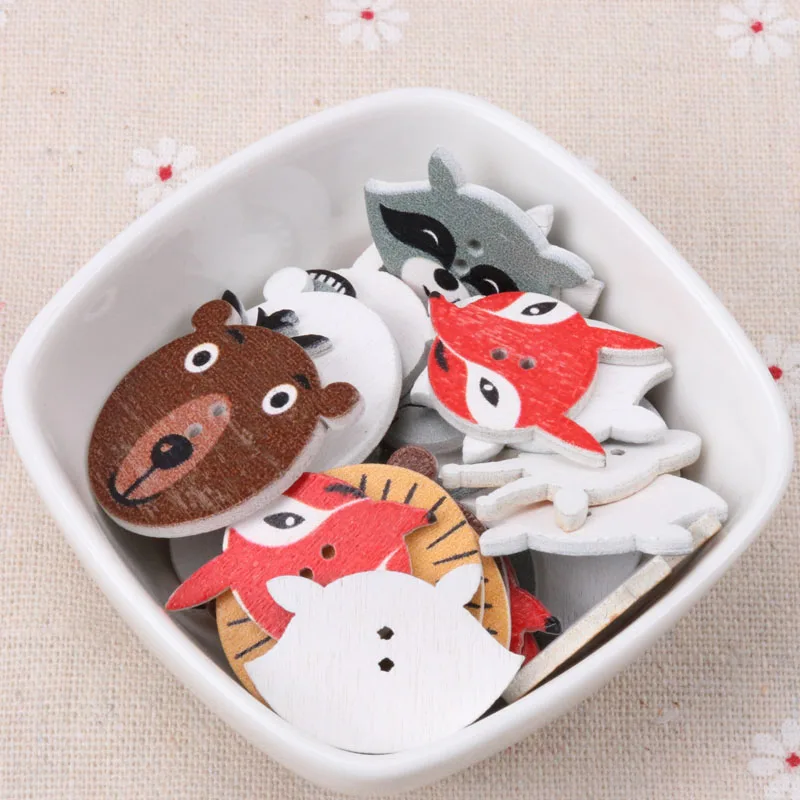 Button accessories for children\'s clothes Mix Cartoon Animal Wooden Buttons Botones Handmade Accessories Decoration  30mm 20pcs