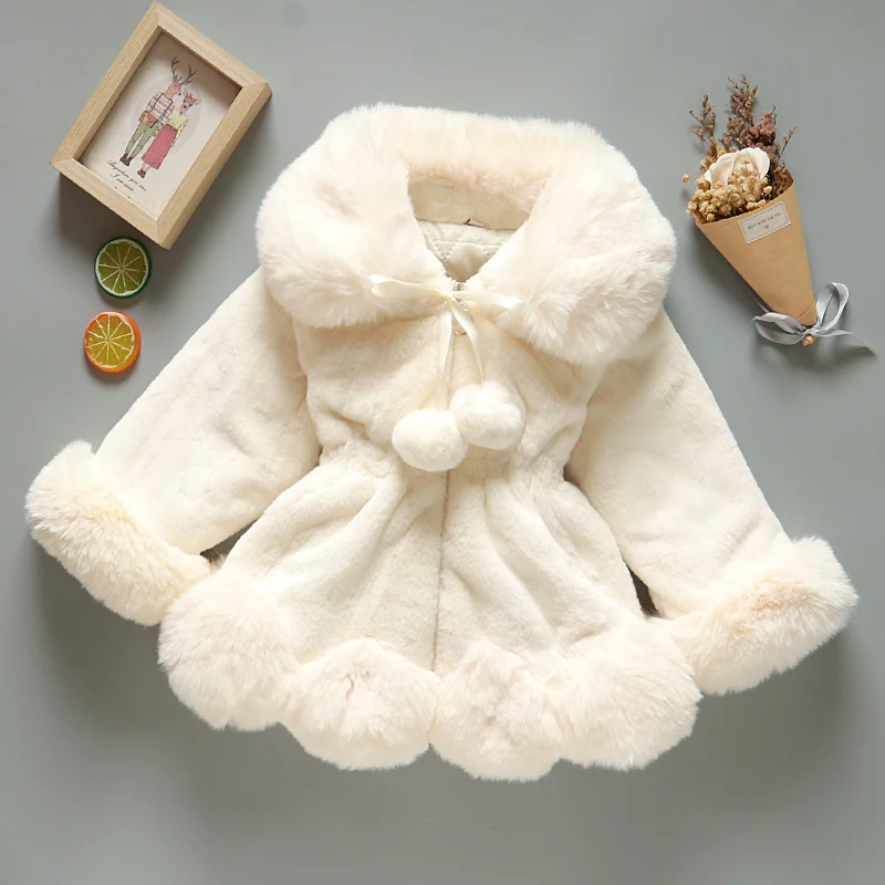 Faux Fur Coat with Cotton Lapel for Children, Elegant Coat, Practical Atmosphere