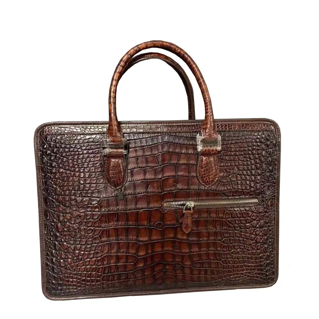 fanzunxing new men crocodile leahter handbag male crocodile bag brush color