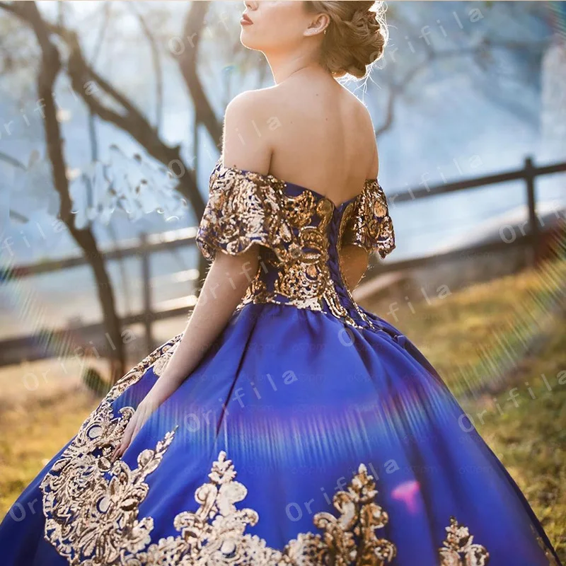 Royal Blue Sweet 16 sukienka na Quinceanera Sequined świecący koronkowy korowód suknia balowa meksykańska dziewczyna urodziny suknia