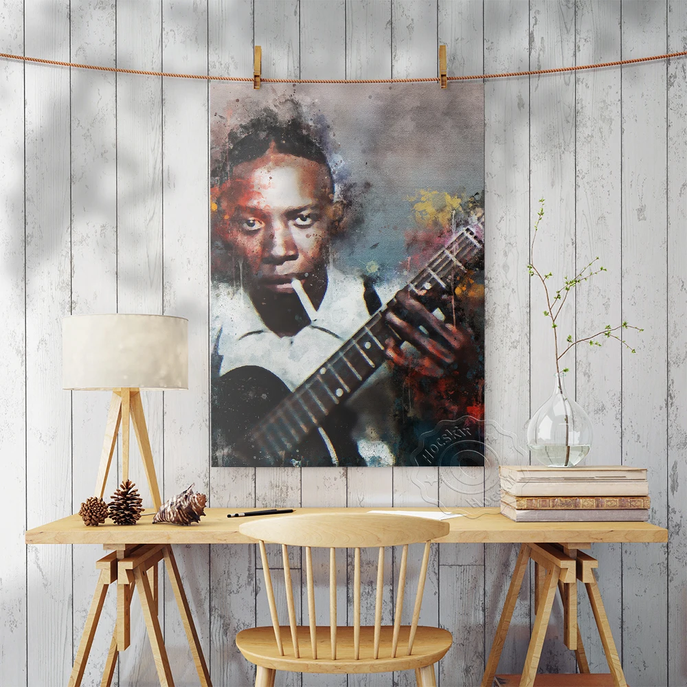 Blues Guitarist Music Singer Robert Johnson Art Poster, Rock And Roll Hall Of Fame Singer Robert Johnson Decor Mural, Art Prints