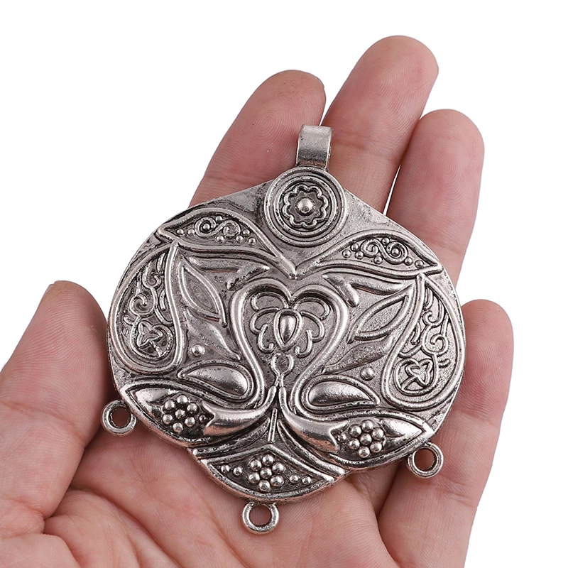 2PCS Tibetan Silver Tribal Large Round Medallion Chandelier Charms Pendants for DIY Boho Vintage Necklace Jewelry Making Finding