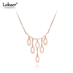 Lokaer Bohemia Titanium Stainless Steel 6Pcs Oval Geometry Pendant Necklace Jewelry Trendy Charm Necklace For Women Girls N19115