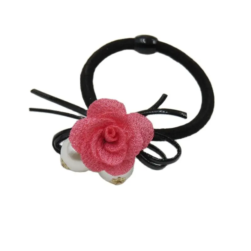 1PCS Lovely Rose Pearls Elastic Hair Bands Toys For Girls Handmade Bow Headband Scrunchy Kids Hair Accessories For Womens 2018