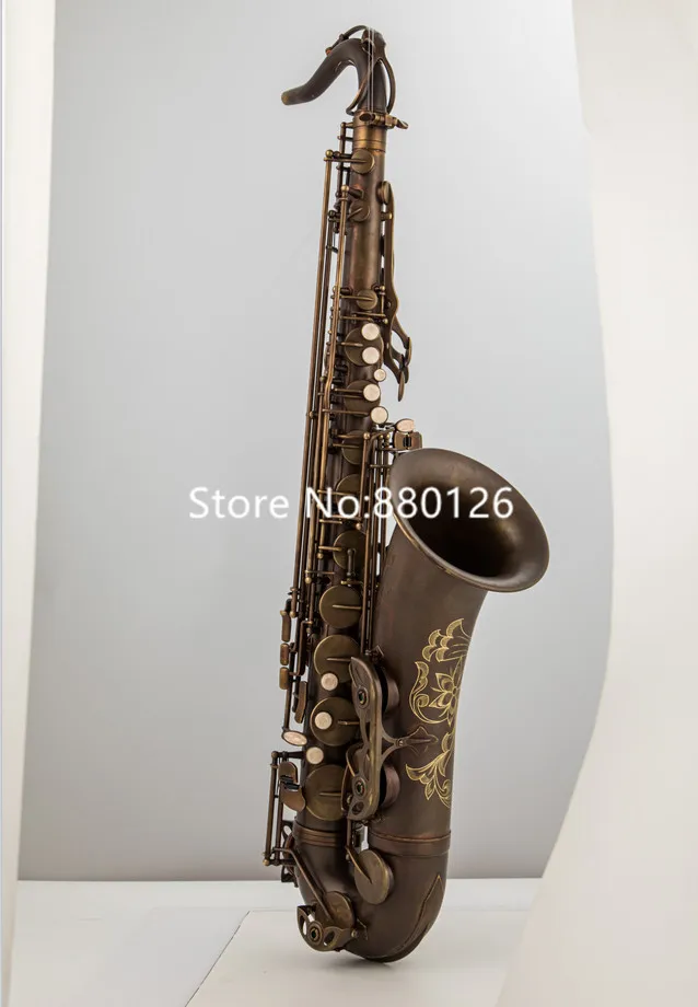 Bb Tune Tenor Saxophone Brown Antique Copper Carving Pattern Woodwind Instrument With Accessories