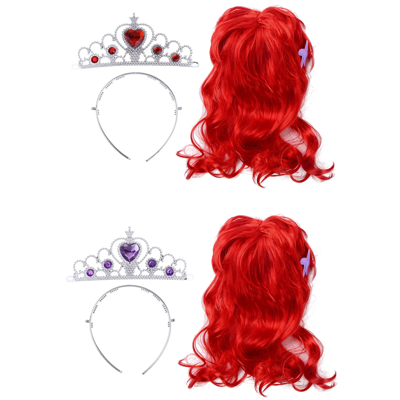 Neue Meerjungfrau Perücke Prinzessin Haar Bands Mädchen Party Phantasie Zubehör Prinzessin Rot Haar Perücken Crown Headwear für Weihnachten Halloween