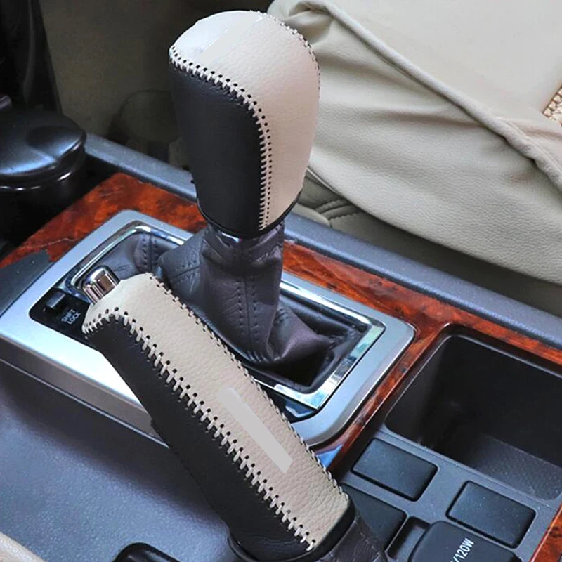 Hand Sewing Leather Car Gear Shift Knob For Toyota Land Cruiser Prado FJ150 2010 2011 2012 2013 2014 2015 2016 2017 Accessories