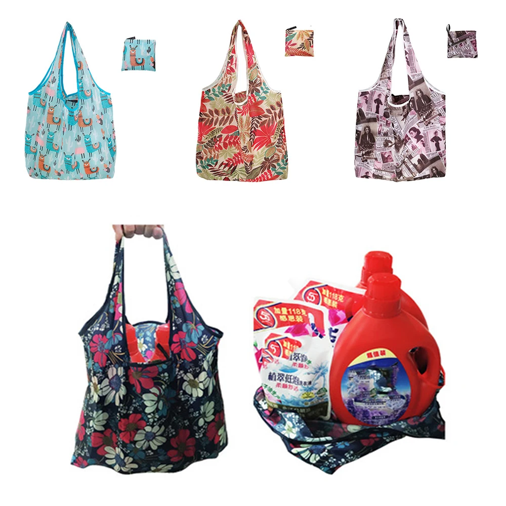 Foldable Shopping Bag Eco-friendly Folding Reusable Portable Shoulder Handbag Waterproof Polyester For Travel Grocery Bags