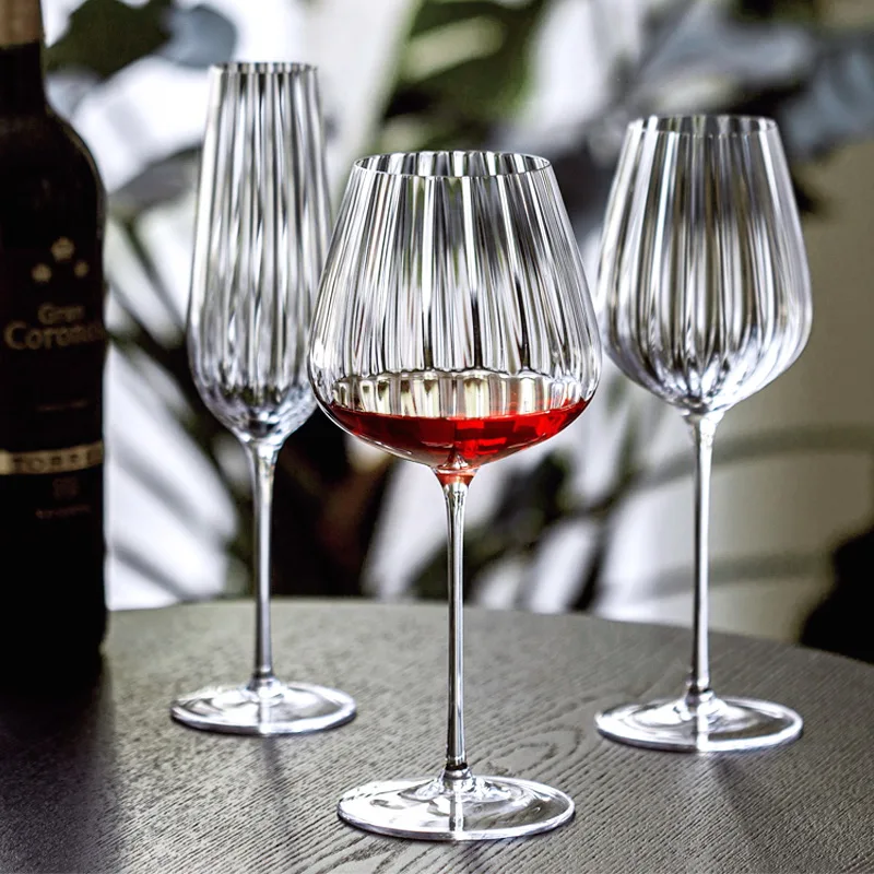 JINYOUJIA Prism Ripple Crystal Glass Household Goblet High Foot Glass Handmade Ultra Thin Cold Incision Mouth Wine Glass