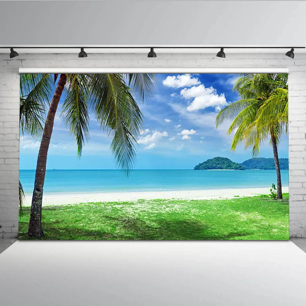 

MOCSICKASummer Blue Sky Sea Backdrop for Photography Sandy Beach Cocount Tree Background Photo MW-102