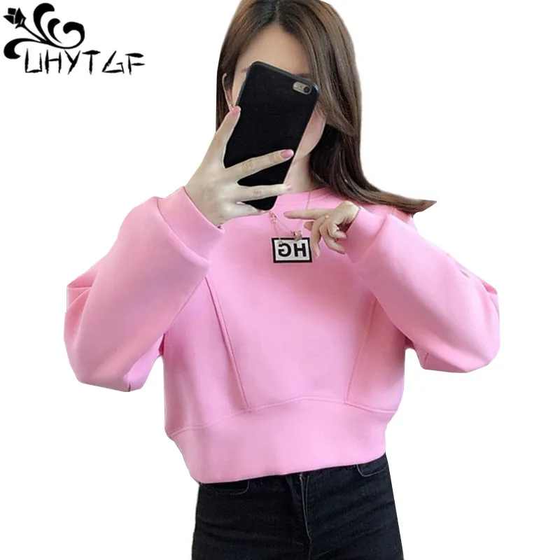 UHYTGF Cute Girl Spring Autumn Sweatshirt Female Stitching Short Jacket Women Hoodies Long-Sleeved Casual Thin Tops Moletom 1758