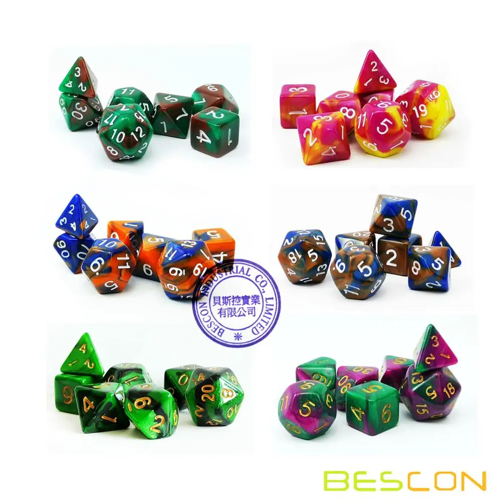 Bescon Mini Two Tone Polyhedral RPG Dice Set 10MM, Small Dice Set D4-D20 in Tube, 7pcs set