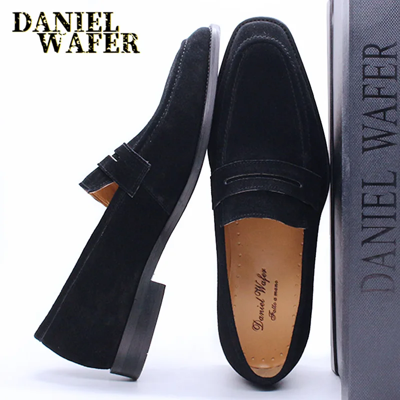 Luxury Men\'s Loafers Shoes Suede Leather Penny Loafer Slip On Brown Black Man Casual Shoe Office Wedding Dress Summer Shoes 2020