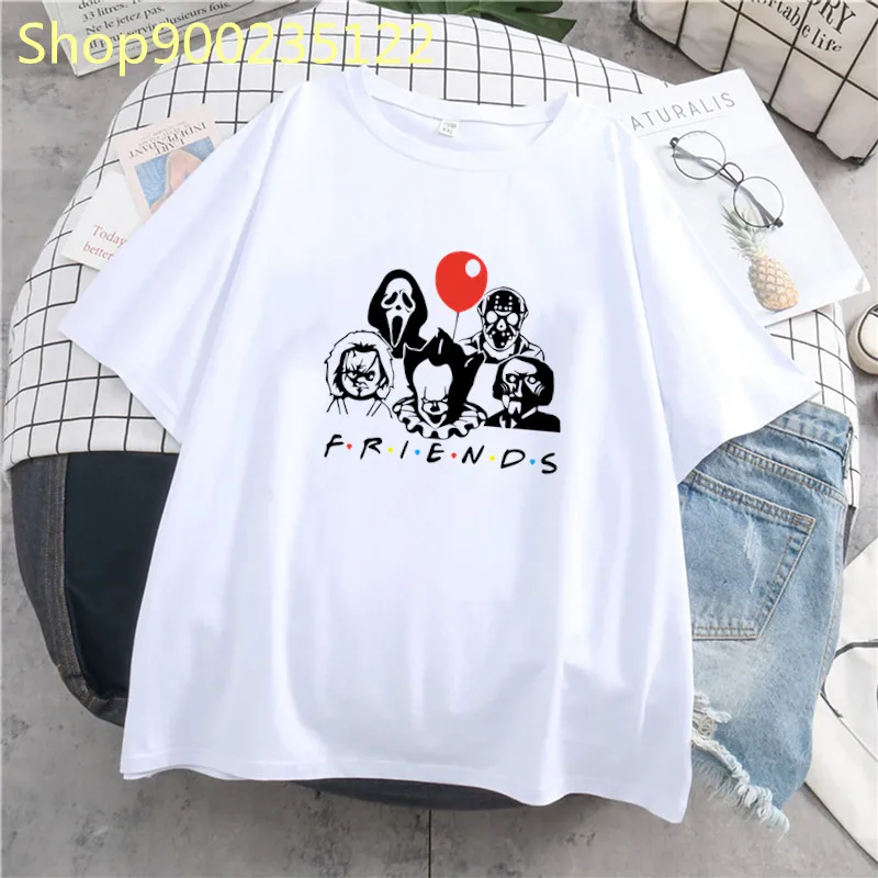 Horror Friends T-shirt Women Printed Funny Movie Tee Tops Fashion Casual Clothes Women Summer Streetwaer T-shirts Female