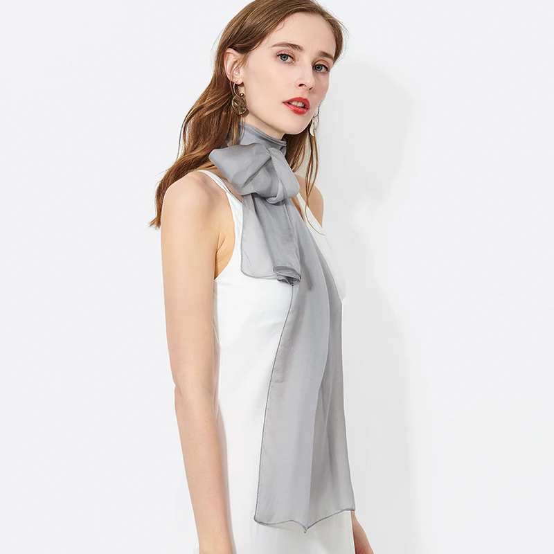 100% Real Silk Chiffon Scarf Women Kerchief Soild Black Pure Natural Silk Neck Scarf Long Shawls Thin Silk Foulard Femme180x30cm