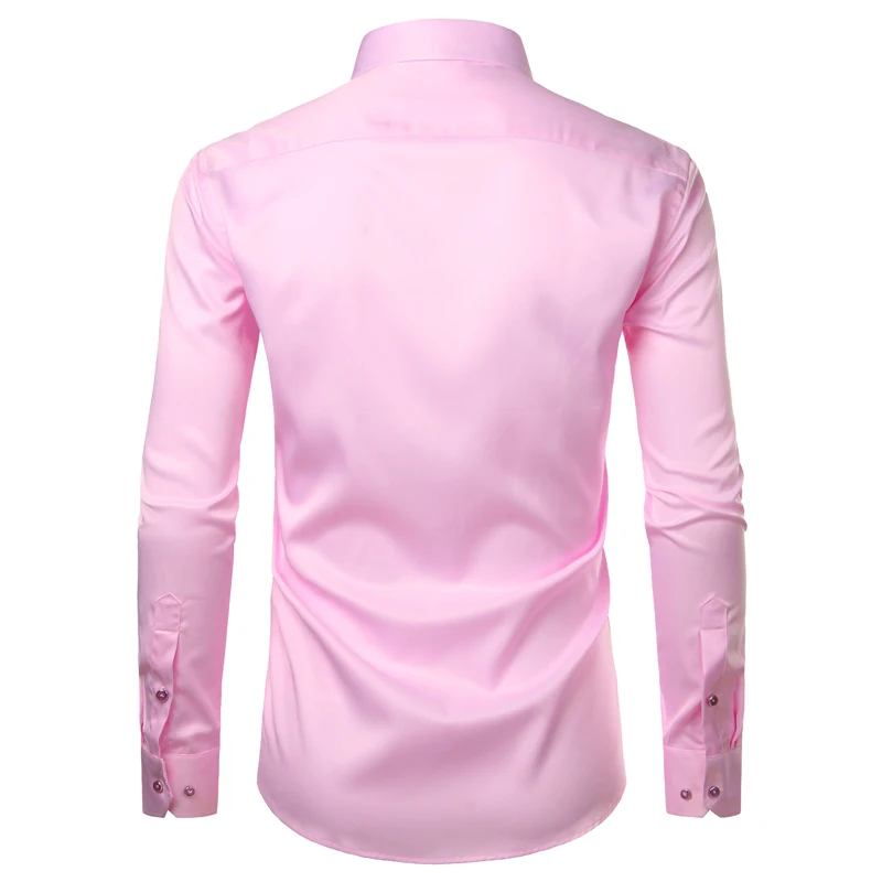 Camicie eleganti da uomo rosa Camicia abbottonata in fibra di bambù a maniche lunghe da uomo Camicia casual slim fit senza ferro Camicia antirughe