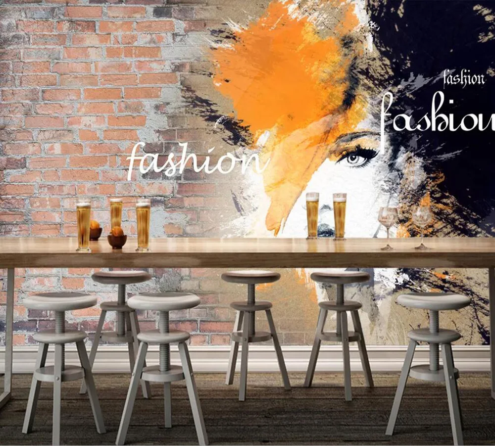 

Custom 3D mural wallpaper brick wall popular trend hand-painted clothing bar bar dining background wall