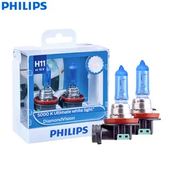 Philips Diamond Vision H11 12V 55W PGJ19-2 12362DVS2 5000K Cool White Car Halogen Headlight Auto Fog Light Beam (Twin Pack)