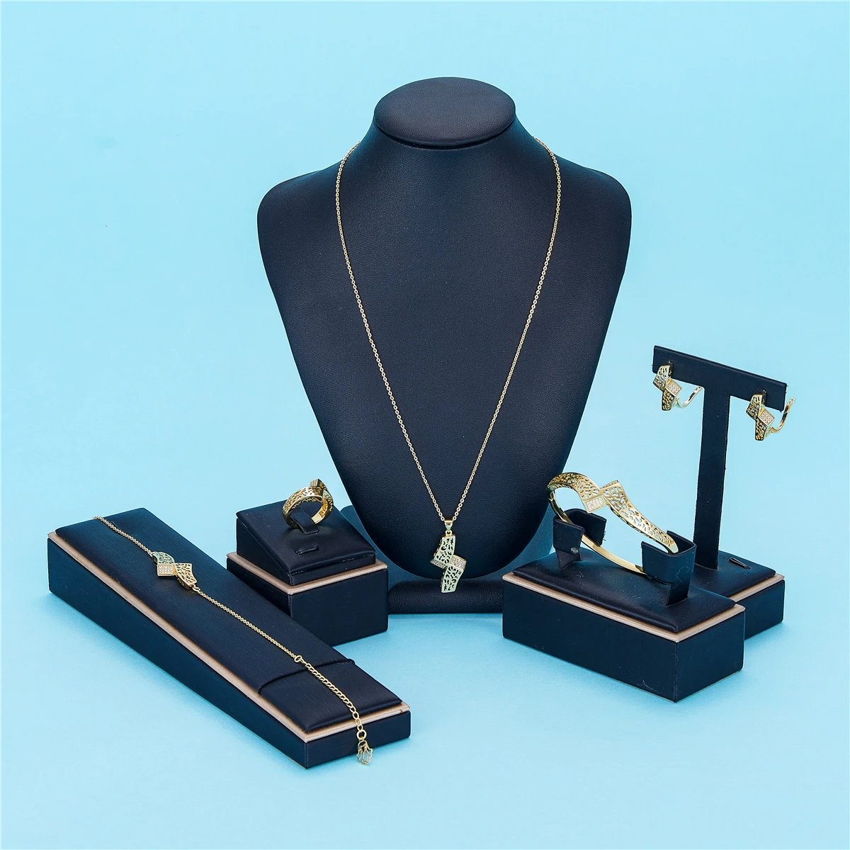 June Jewelry set gold color necklace earrings Ring for women brida jewelry set Morocco gold color jewelry set