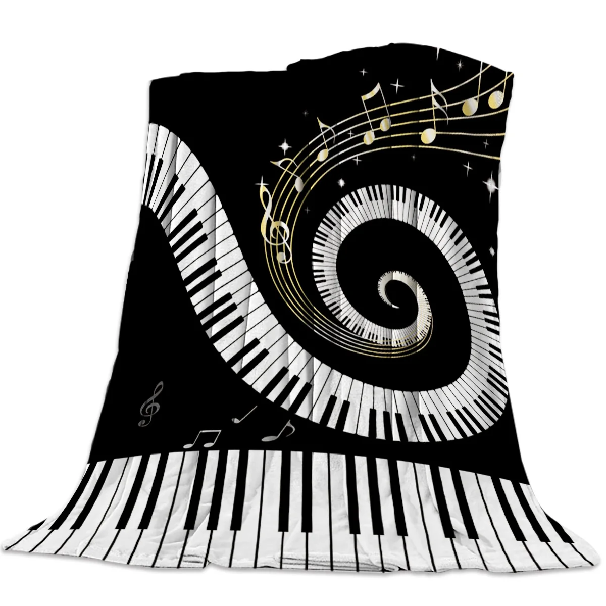 Piano Keys Staff Swirl Black White Bedspread Bed Cover Blanket Throws Throw Cover Wrinkle-Resistant Minky Fleece All-Season