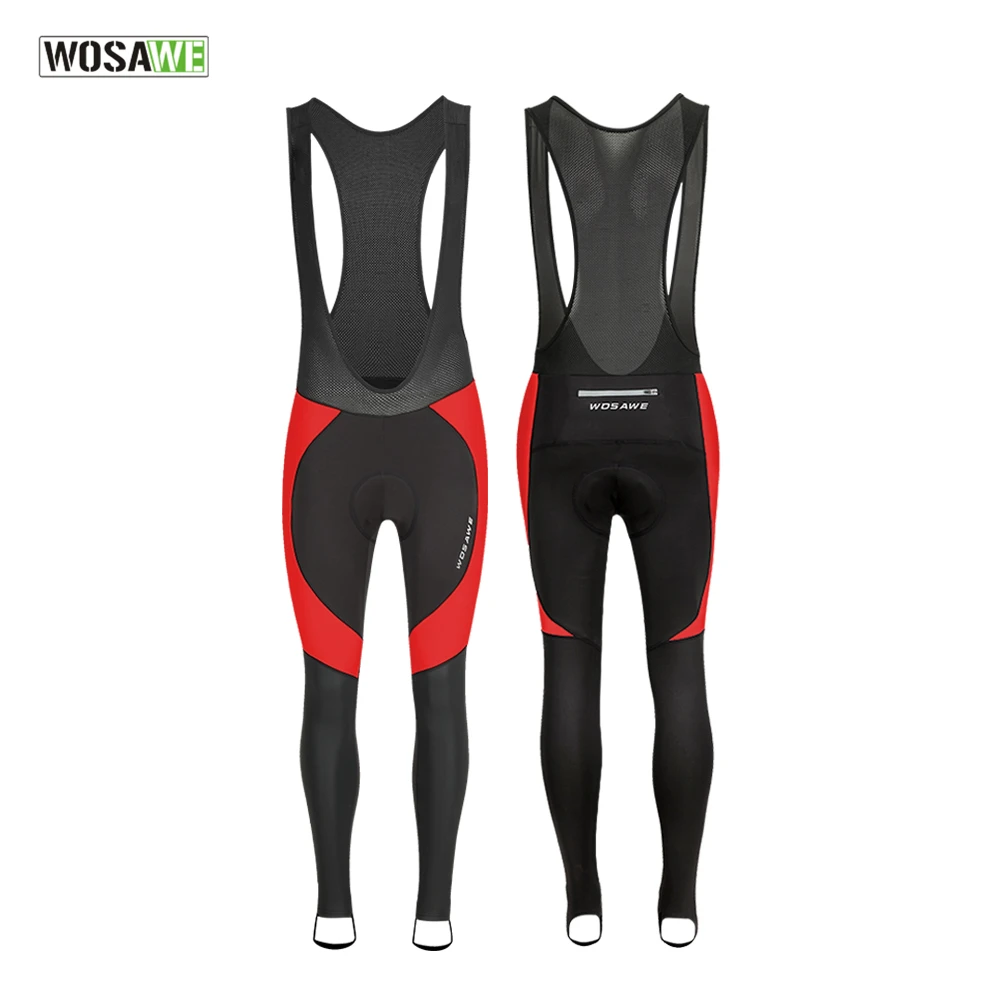 WOSAWE Men Cycling Bib Pants Thermal Reflective Winter Bib Shorts with Braces Cycling Gel Pad MTB Bike Trousers Long Pant