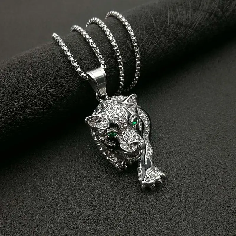 Trendy Tiger Pendant Necklace for Men Hip-Hop Metal Crystal Inlaid Pendant Neck Chain Fashion Bohemian Accessories Male Jewelry