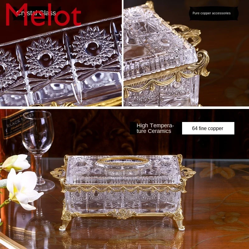 High-End Luxury Crystal Glass Tissue Box Living Room Fashion Home Light Luxury Creative Personality Paper Extraction Box