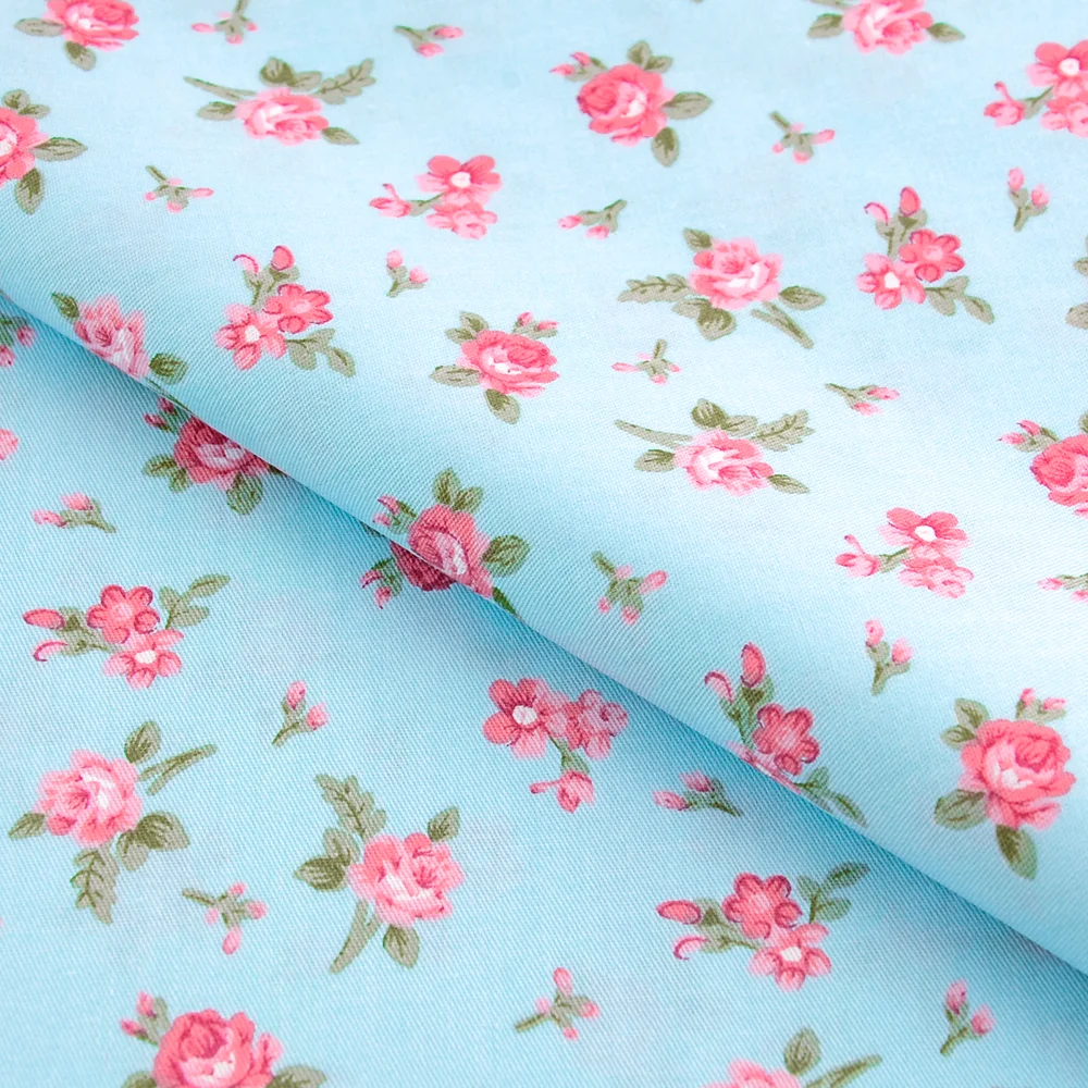 Light Blue Floral Cotton Fabric Patchwork Quilting Sewing Cloth Crafts Bedding Decoration Teramila Fabrics Home Textile Tissue