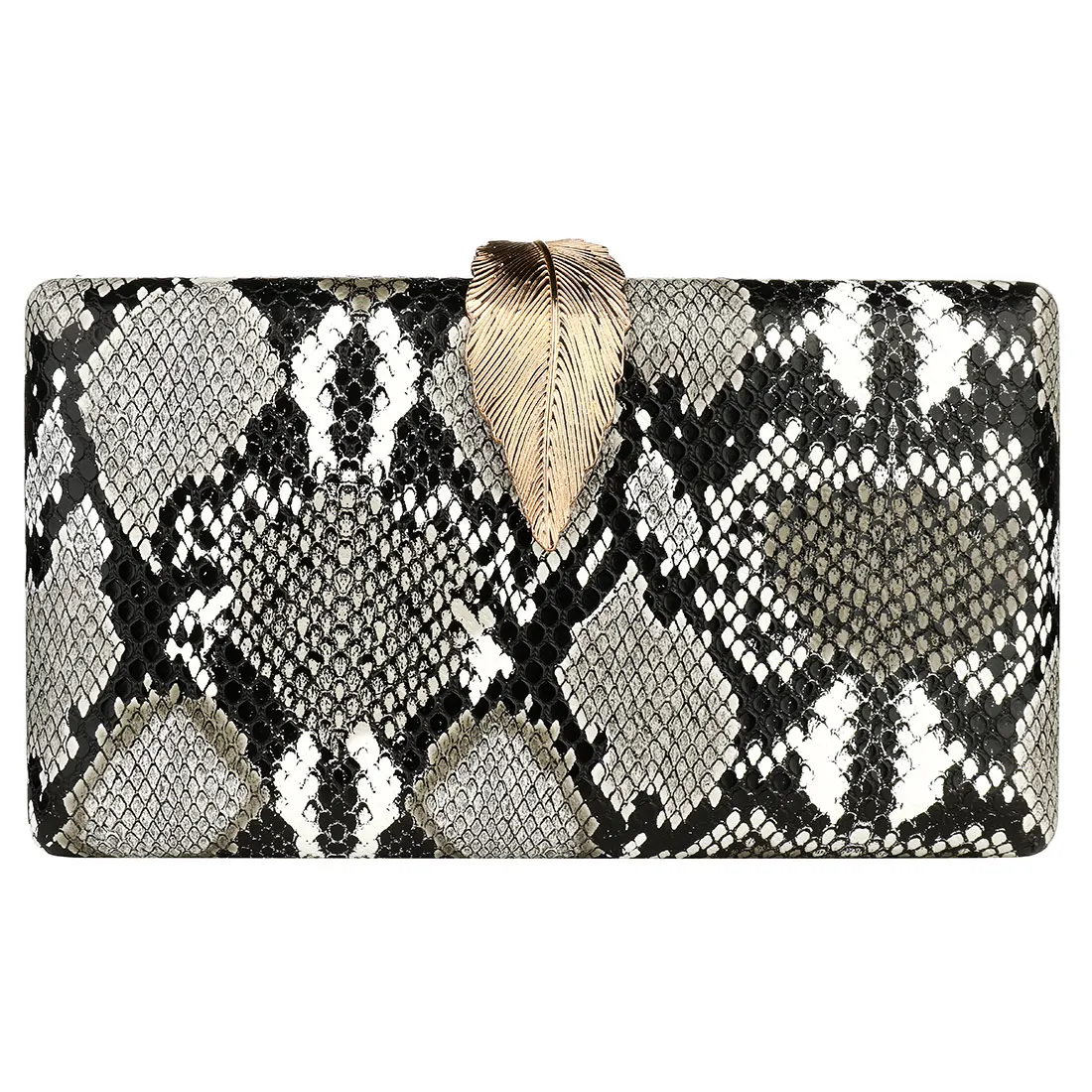 New PU Leather Snakeskin Pattern Clutch Bags For Women Metal Golden Button Special Shoulder Crossbody Bags Fit Party Wedding