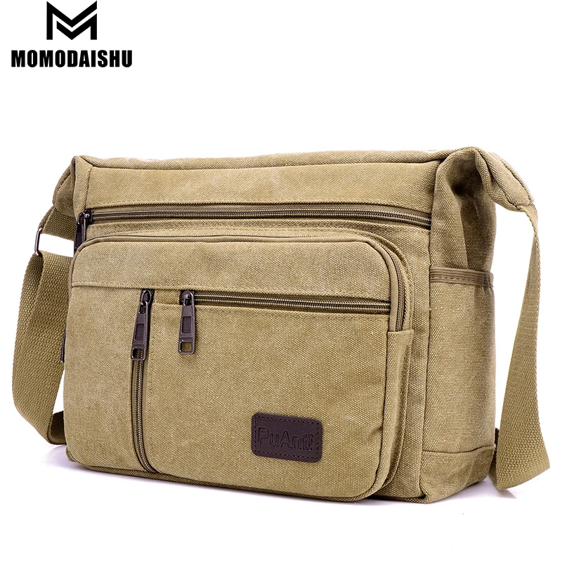 Male Shoulder Sling Working Bags Bookbag Briefcase Canvas Crossbody Shoulder Bag Men Zipper Casual Travel Messenger Pack