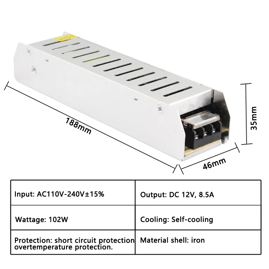 Long Bench Transformer AC TO DC 220V 12V 24V 3A 5A 8.5A 10A 12.5A 15A 20A 30A Switching Power Supply Converter 12V Power Voltage