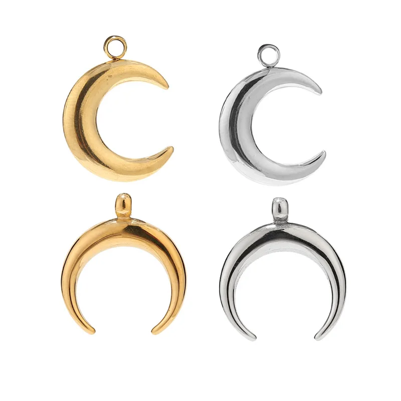 

5pcs Fine Polished High Quality Stainless Steel Gold Horns Charm Crescent Moon Pendants for Jewelry Making Necklace DIY Handmade