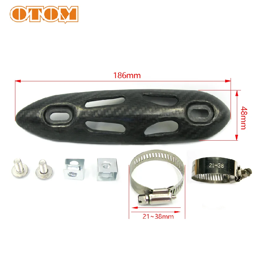 OTOM Motocross Exhaust Pipe Guard Carbon Fiber 102-131mm Hole Spacing Anti-Scald Hood Protection Heat Shield Cover Universal