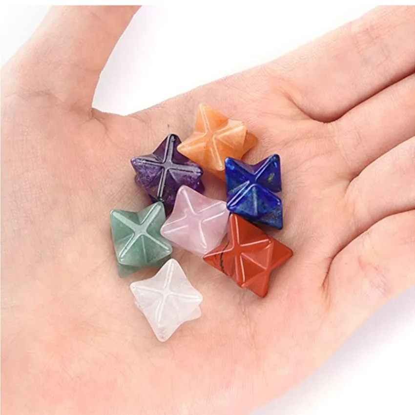 FYJS Unique Jewelry 7 Pcs Merkaba Symbol Star Point Many Colors Quartz Stone Pendant Healing Chakra Transfer Lucky Gift