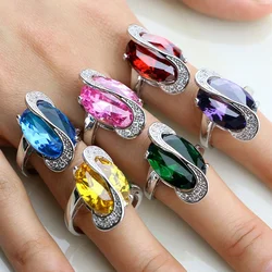 Trendy 925 Sterling Silver Jewelry 11 Multi-color Cubic Zirconia Rings For Women Rings Size 6 7 8  9 10